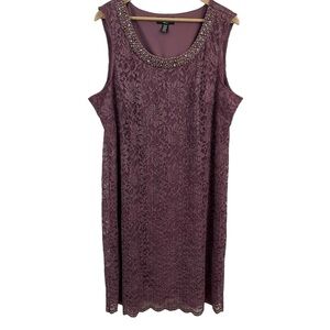 R&M Richards Sparkly Party Dress Womens 20W Purple Lace Feminine Pretty Vacation